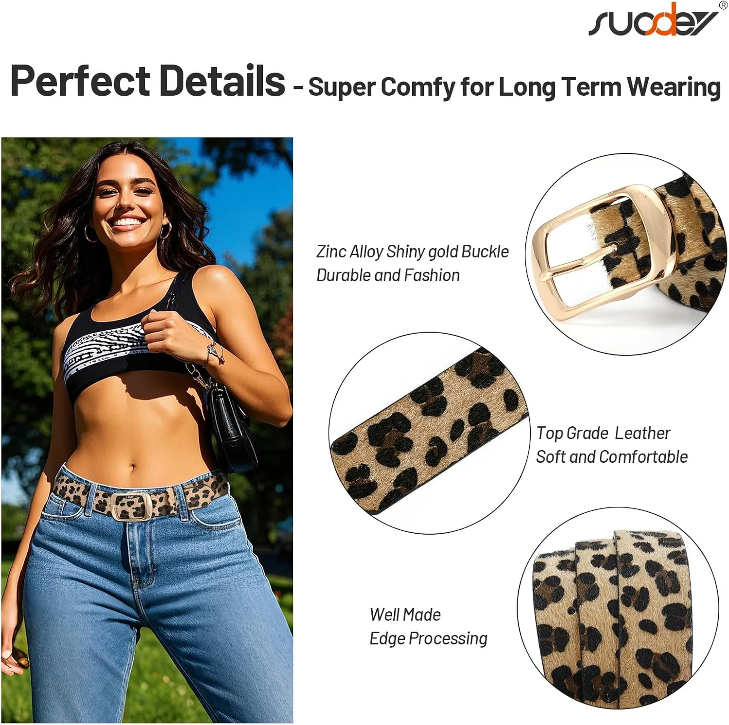 SUOSDEY Fashion Womens Leather Belt, Soft Leather Waist Belt with Pin Buckle for Jeans Pants,width 1.3"