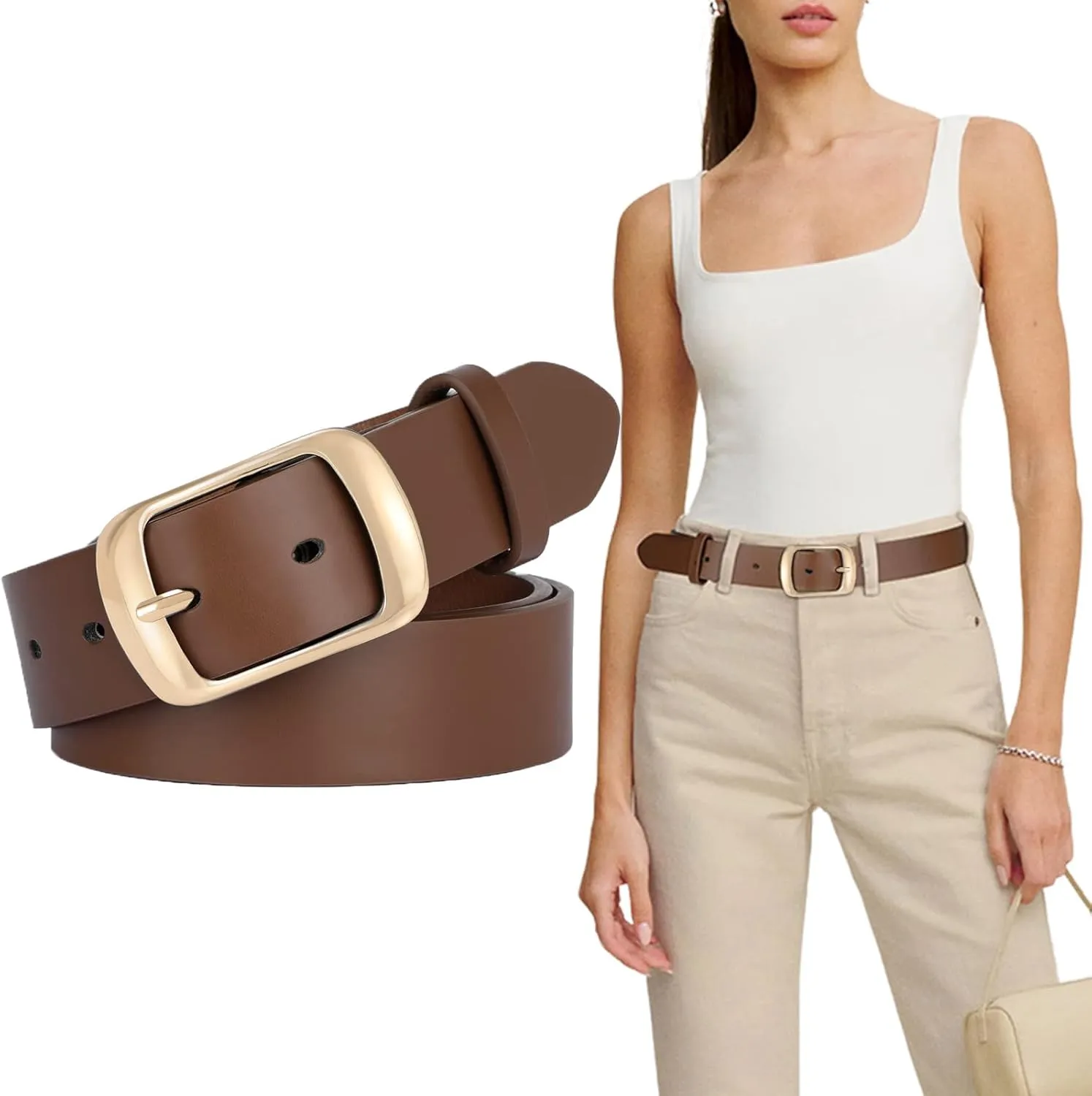 SUOSDEY Fashion Womens Leather Belt, Soft Leather Waist Belt with Pin Buckle for Jeans Pants,width 1.3"