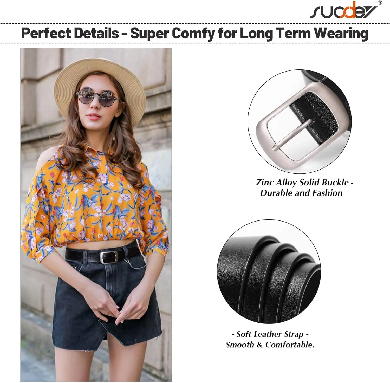 SUOSDEY Fashion Womens Leather Belt, Soft Leather Waist Belt with Pin Buckle for Jeans Pants,width 1.3"