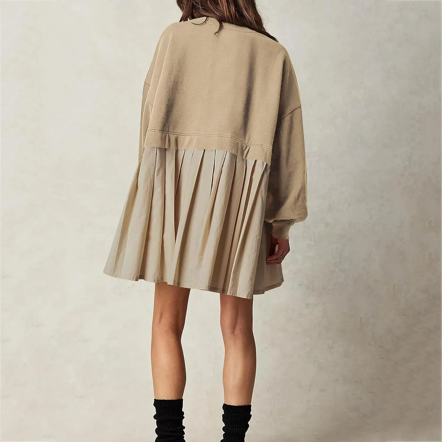Sweatshirt Dresses for Women 2024 Casual Long Sleeve Patchwork Tops Oversized Crewneck Pullover Fashion Mini Dress
