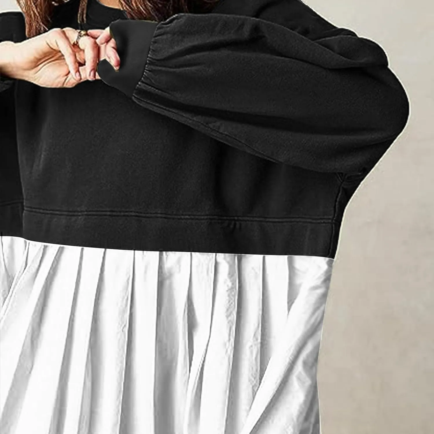 Sweatshirt Dresses for Women 2024 Casual Long Sleeve Patchwork Tops Oversized Crewneck Pullover Fashion Mini Dress