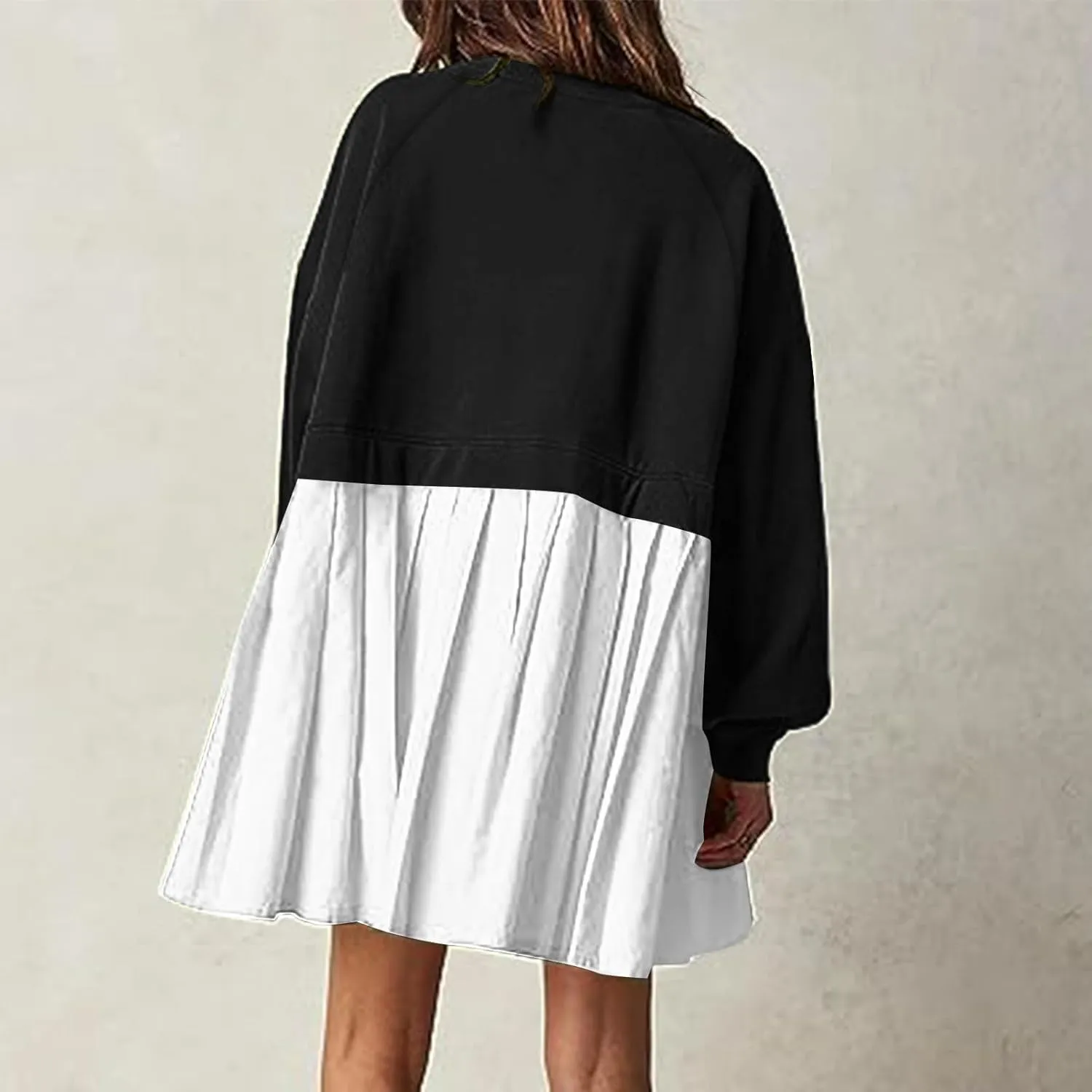 Sweatshirt Dresses for Women 2024 Casual Long Sleeve Patchwork Tops Oversized Crewneck Pullover Fashion Mini Dress