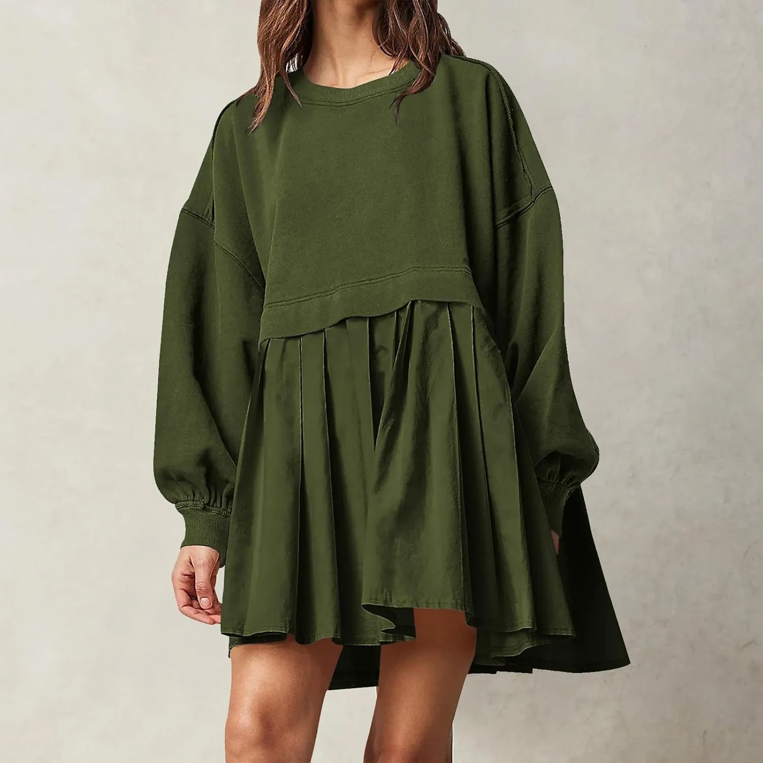 Sweatshirt Dresses for Women 2024 Casual Long Sleeve Patchwork Tops Oversized Crewneck Pullover Fashion Mini Dress