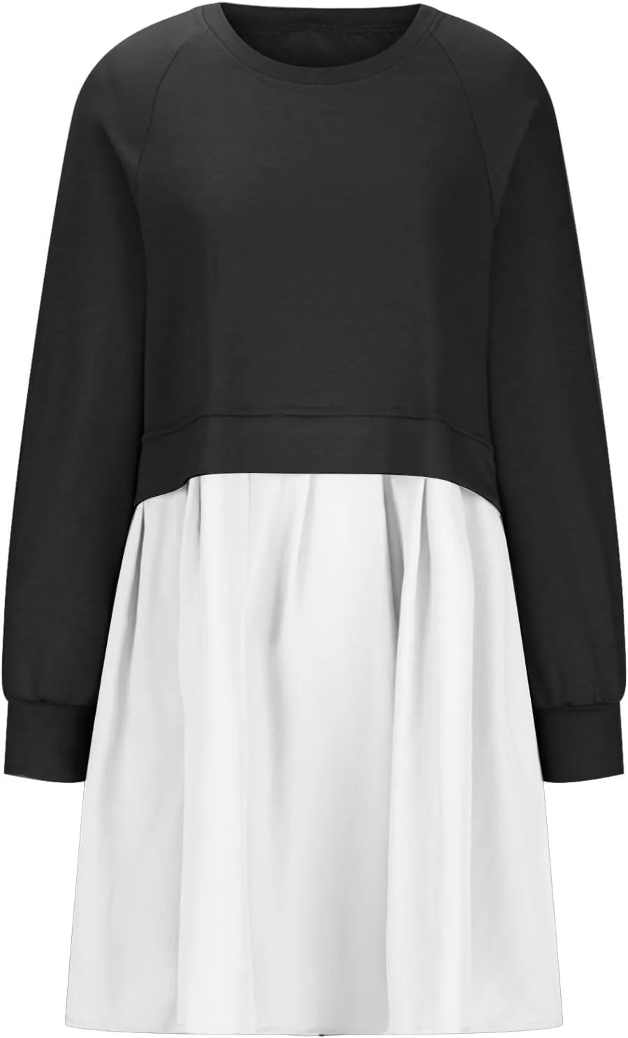 Sweatshirt Dresses for Women 2024 Casual Long Sleeve Patchwork Tops Oversized Crewneck Pullover Fashion Mini Dress