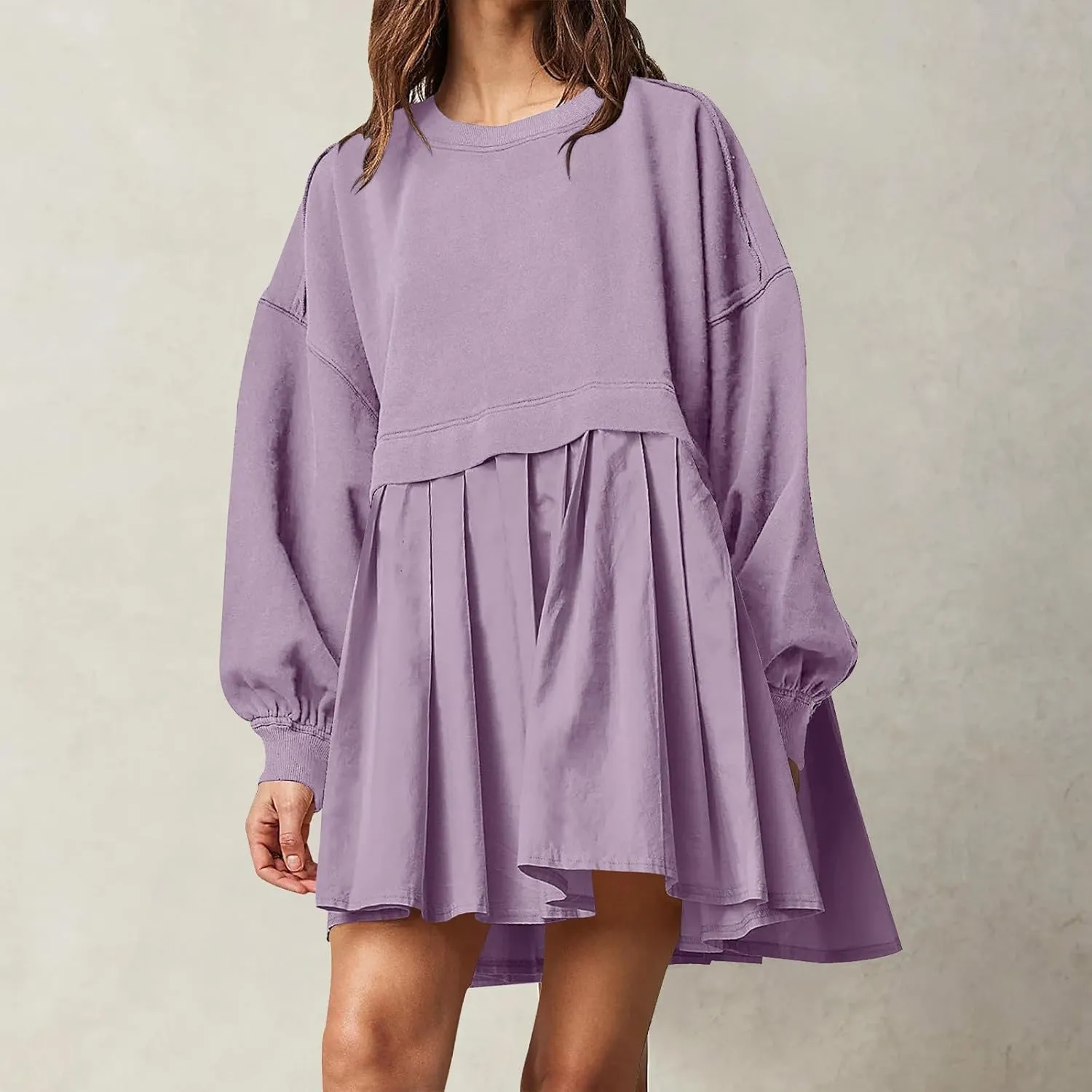 Sweatshirt Dresses for Women 2024 Casual Long Sleeve Patchwork Tops Oversized Crewneck Pullover Fashion Mini Dress