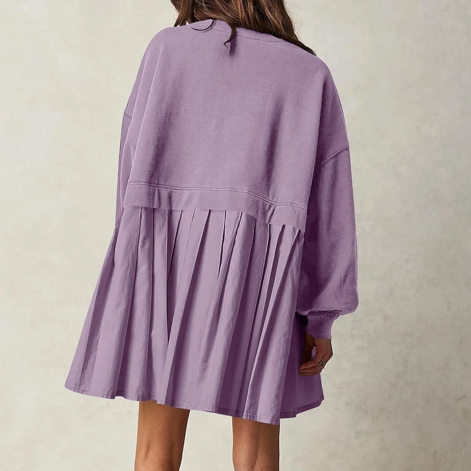 Sweatshirt Dresses for Women 2024 Casual Long Sleeve Patchwork Tops Oversized Crewneck Pullover Fashion Mini Dress