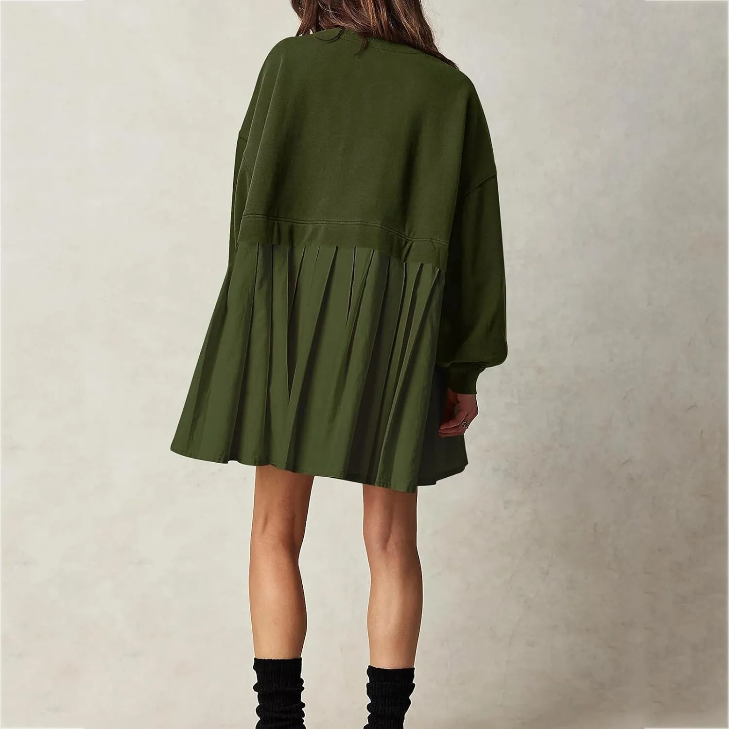 Sweatshirt Dresses for Women 2024 Casual Long Sleeve Patchwork Tops Oversized Crewneck Pullover Fashion Mini Dress