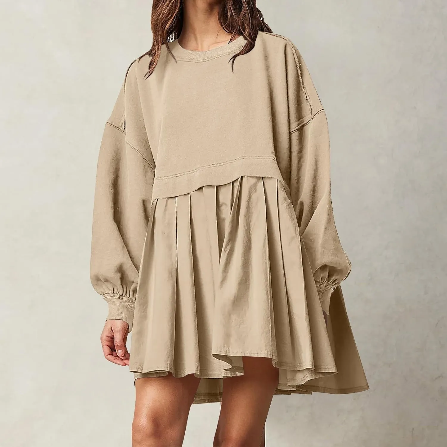 Sweatshirt Dresses for Women 2024 Casual Long Sleeve Patchwork Tops Oversized Crewneck Pullover Fashion Mini Dress