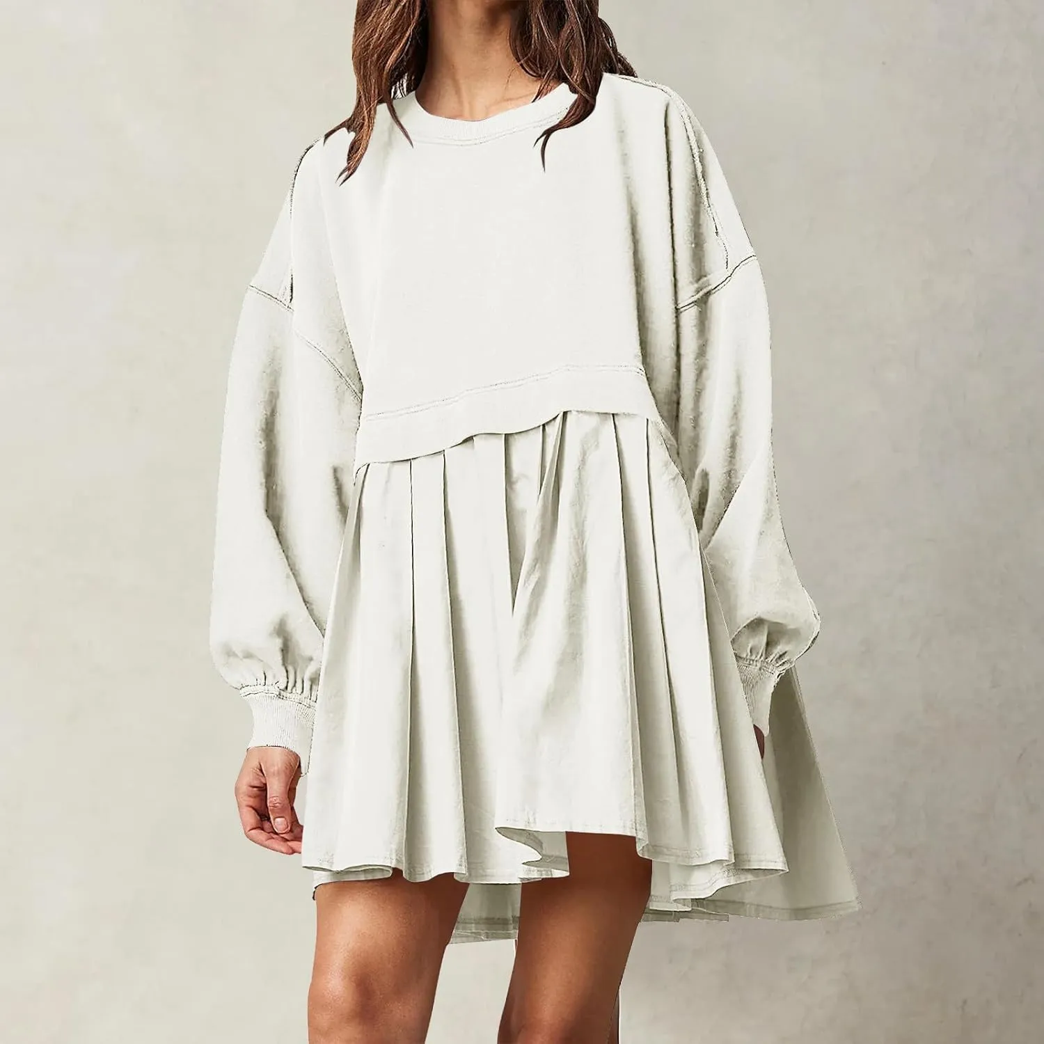 Sweatshirt Dresses for Women 2024 Casual Long Sleeve Patchwork Tops Oversized Crewneck Pullover Fashion Mini Dress