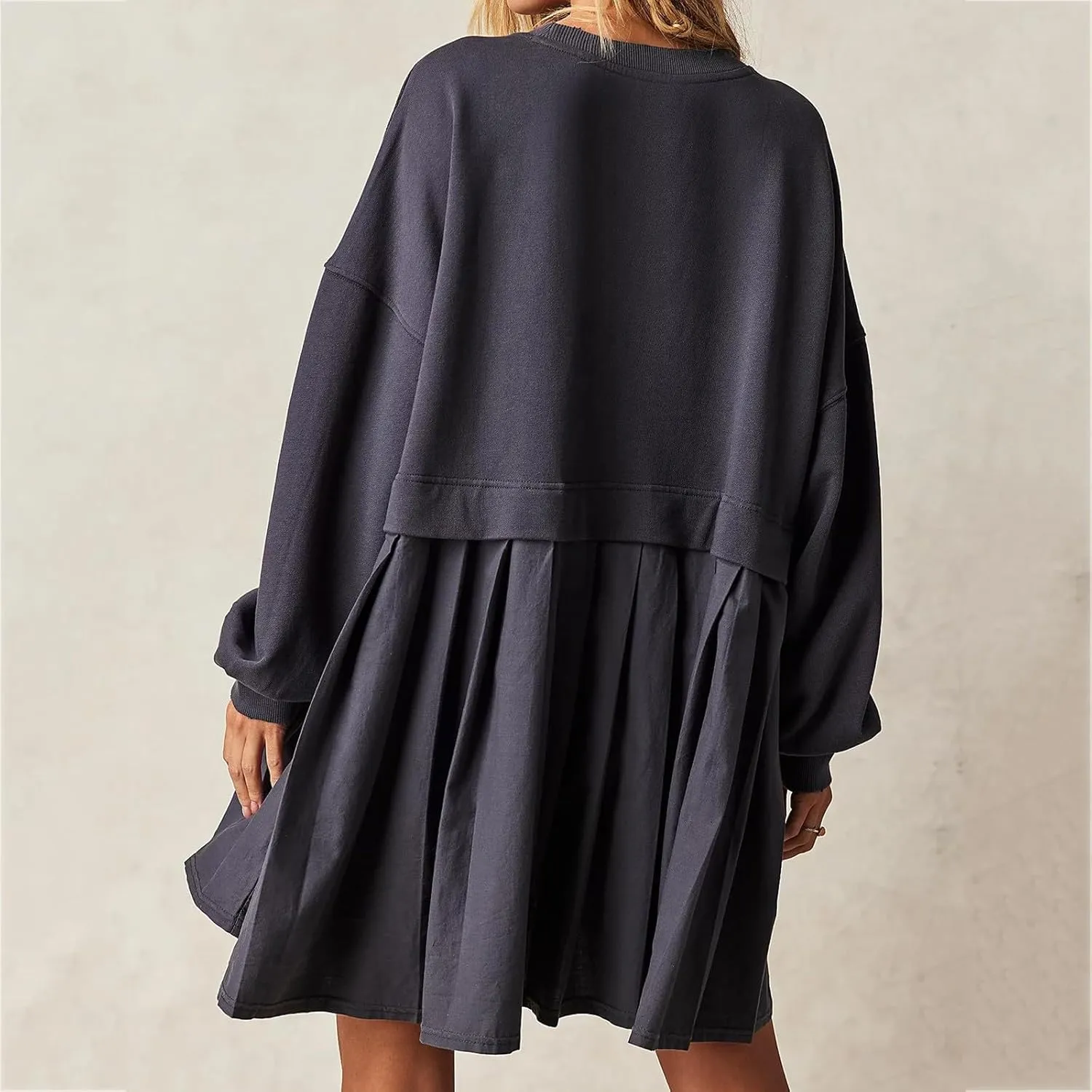 Sweatshirt Dresses for Women 2024 Casual Long Sleeve Patchwork Tops Oversized Crewneck Pullover Fashion Mini Dress