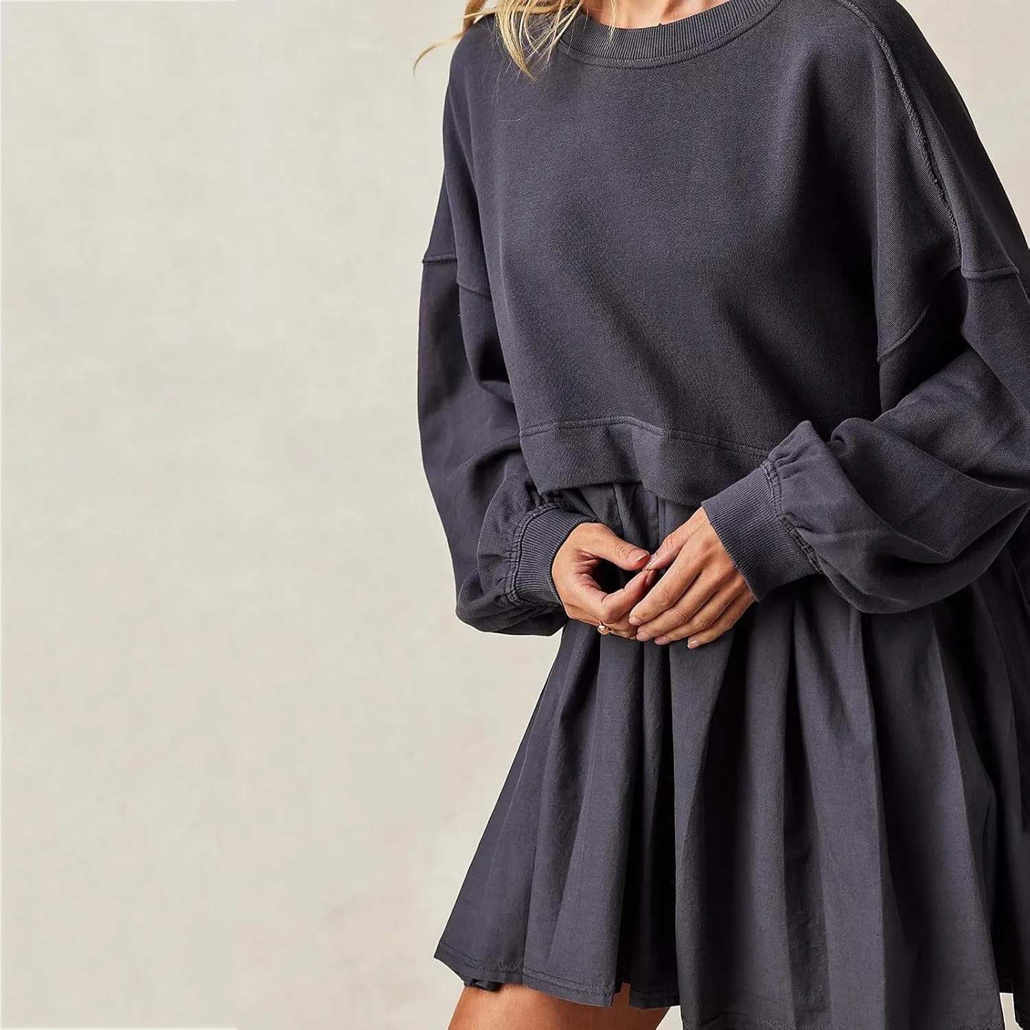 Sweatshirt Dresses for Women 2024 Casual Long Sleeve Patchwork Tops Oversized Crewneck Pullover Fashion Mini Dress