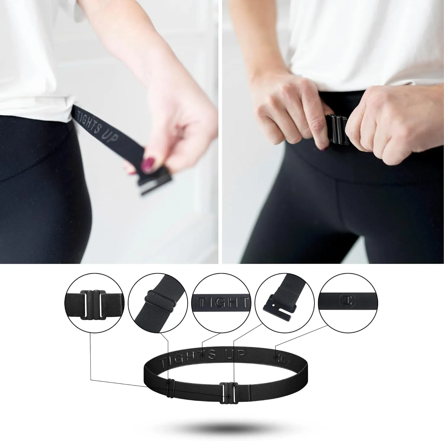 TIGHTS UP Soft Stretchy Belt, Flat Buckle (NO BELT LOOPS REQUIRED) Great for LEGGINGS/JEANS