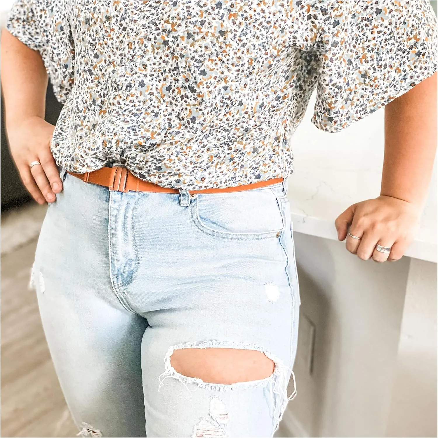 TIGHTS UP Soft Stretchy Belt, Flat Buckle (NO BELT LOOPS REQUIRED) Great for LEGGINGS/JEANS