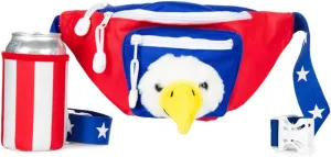 Tipsy Elves Bald Eagle Fanny Pack with Detachable Drink Carrier - Stuffed 3D Eagle Head Fanny Pack - Unisex Adjustable Strap Waist Belt (Red White Blue)