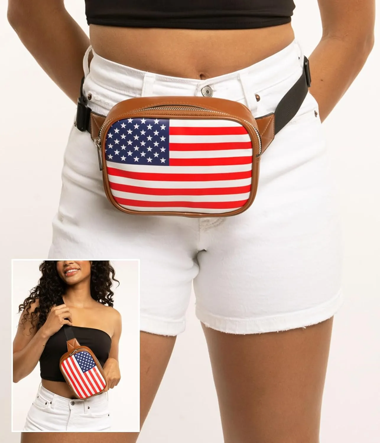 Tipsy Elves Brown American Flag Fanny Pack