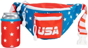 Tipsy Elves Dream Team Fanny Pack With Detachable Drink Carrier - American Flag Waist Pack for July 4th BBQs Multiple Zipper Pockets Store Phone Keys Wallet Essentials (Red White Blue)