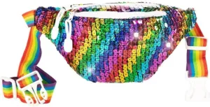 Tipsy Elves Rainbow Sequined PRIDE Fanny Pack - Secure Adjustable Strap Waist Hands Free Waist Bag for PRIDE Parades, Festivals, and Celebrations