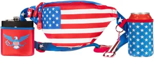 Tipsy Elves USA Flag Fanny Pack with 2 Detachable Drink Carrier Includes Bottle Opener - Patriotic American Flag Fanny Pack - Adjustable Belt Strap Waist Bag July 4th Parties Beach BBQs (Red Blue)