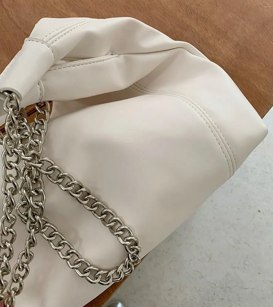 Trendy Women's Denim Shoulder Purse Soft Blue Jeans Tote Bag Large Top Handle Handbags with Chain for Daily Use