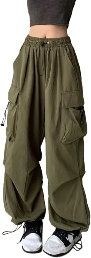 TSMNZMU Womens Baggy Cargo Pants Casual Hiking Trousers Loose Fit Parachute Pants Y2K Hight Waist Mutil Pocket Trousers