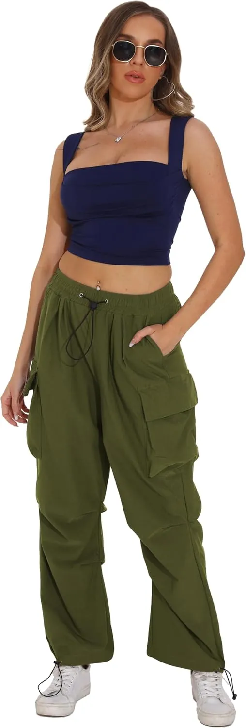 TSMNZMU Womens Baggy Cargo Pants Casual Hiking Trousers Loose Fit Parachute Pants Y2K Hight Waist Mutil Pocket Trousers