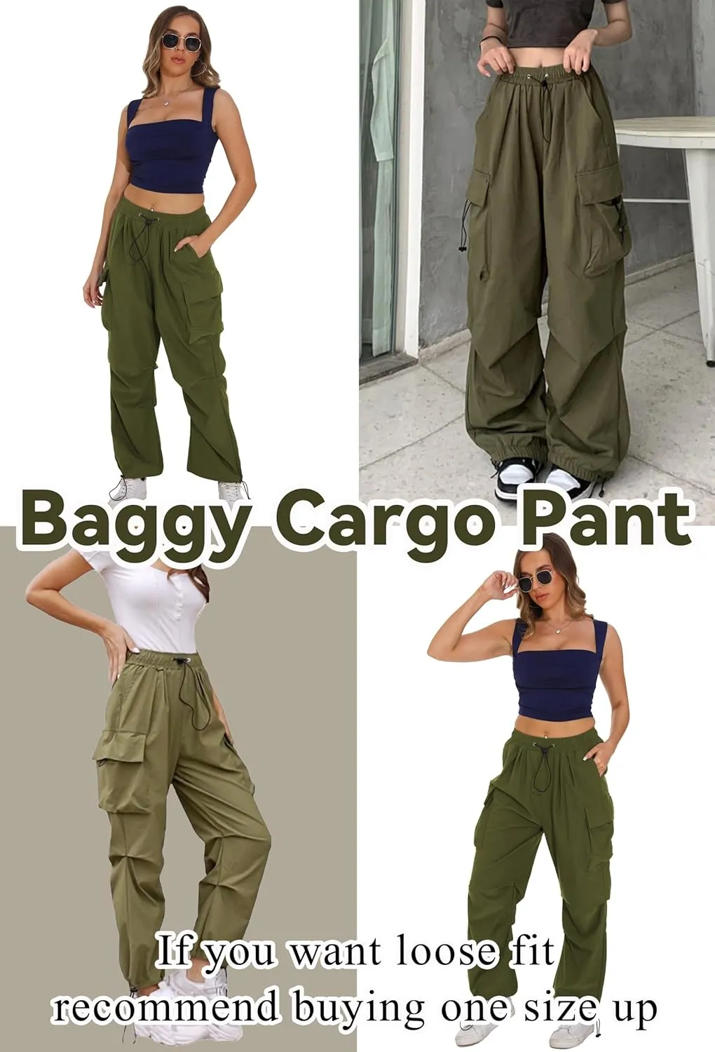 TSMNZMU Womens Baggy Cargo Pants Casual Hiking Trousers Loose Fit Parachute Pants Y2K Hight Waist Mutil Pocket Trousers