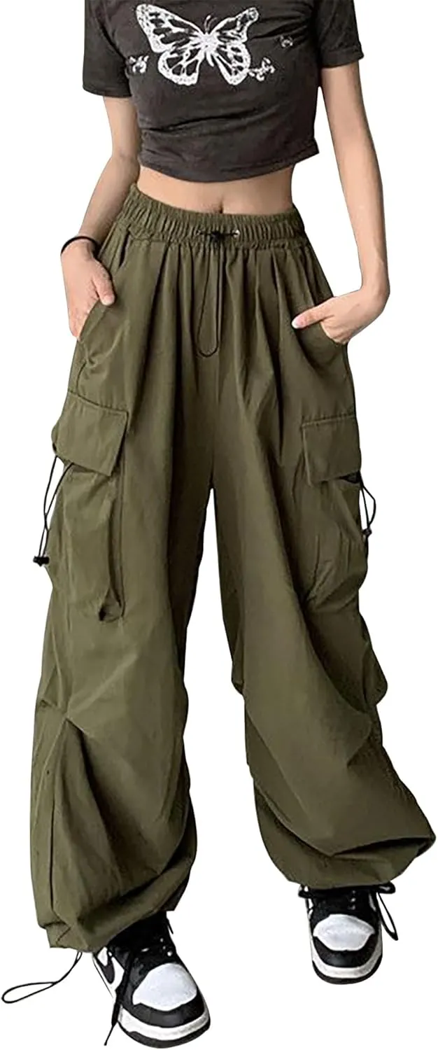 TSMNZMU Womens Baggy Cargo Pants Casual Hiking Trousers Loose Fit Parachute Pants Y2K Hight Waist Mutil Pocket Trousers