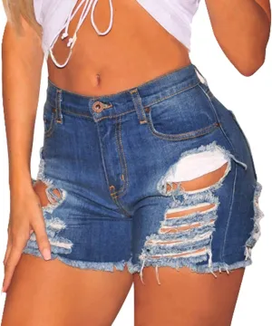 Tulucky Womens Mid Waist Denim Shorts Ripped Hole Juniors Short Jeans