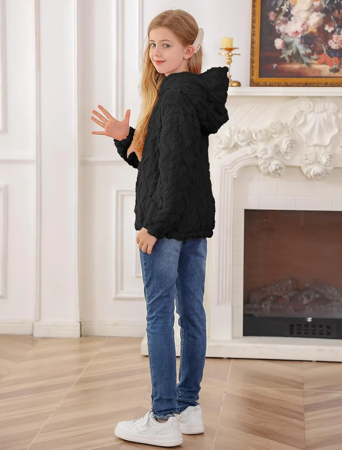 TUONROAD Girls Fuzzy Fleece Hoodies Cable Knit Warm Sherpa Pullover Sweatshirt with Pockets 6-13 Years