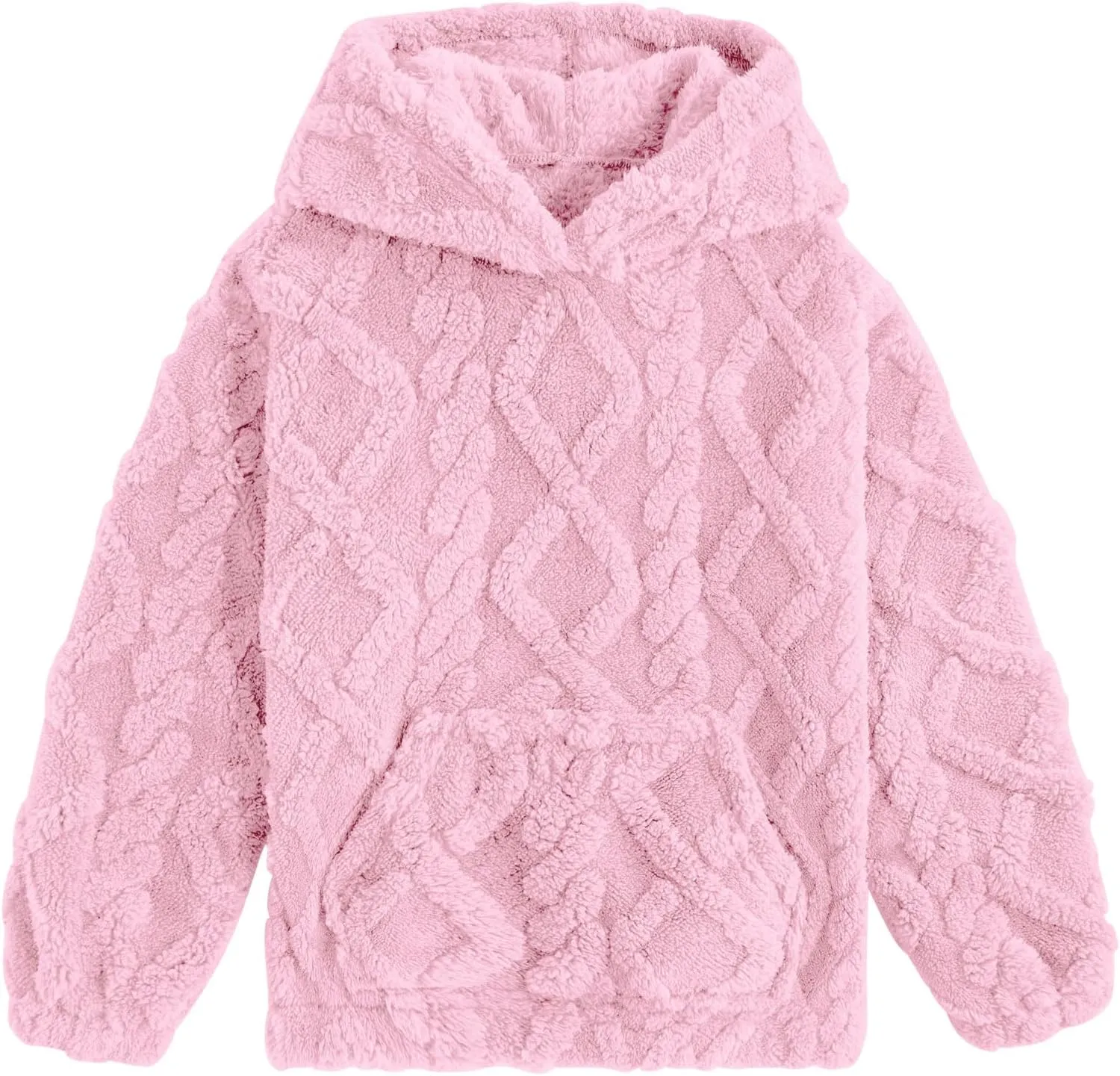 TUONROAD Girls Fuzzy Fleece Hoodies Cable Knit Warm Sherpa Pullover Sweatshirt with Pockets 6-13 Years