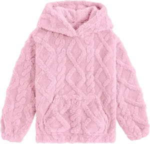 TUONROAD Girls Fuzzy Fleece Hoodies Cable Knit Warm Sherpa Pullover Sweatshirt with Pockets 6-13 Years