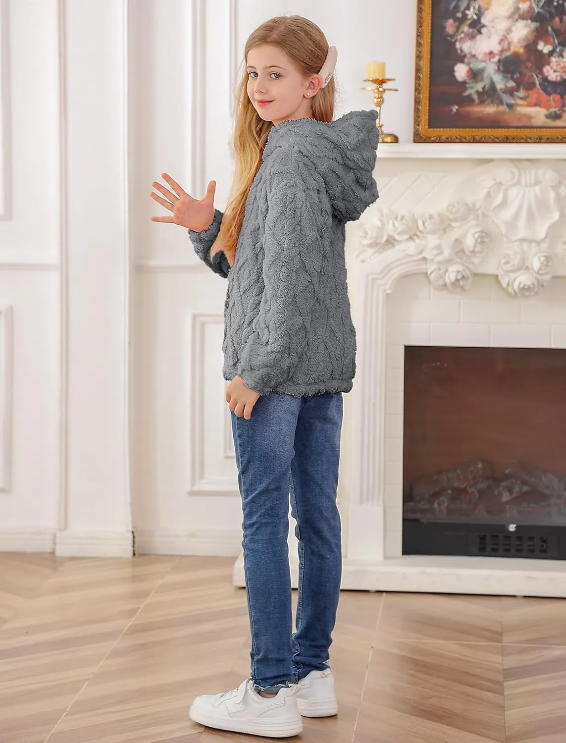 TUONROAD Girls Fuzzy Fleece Hoodies Cable Knit Warm Sherpa Pullover Sweatshirt with Pockets 6-13 Years