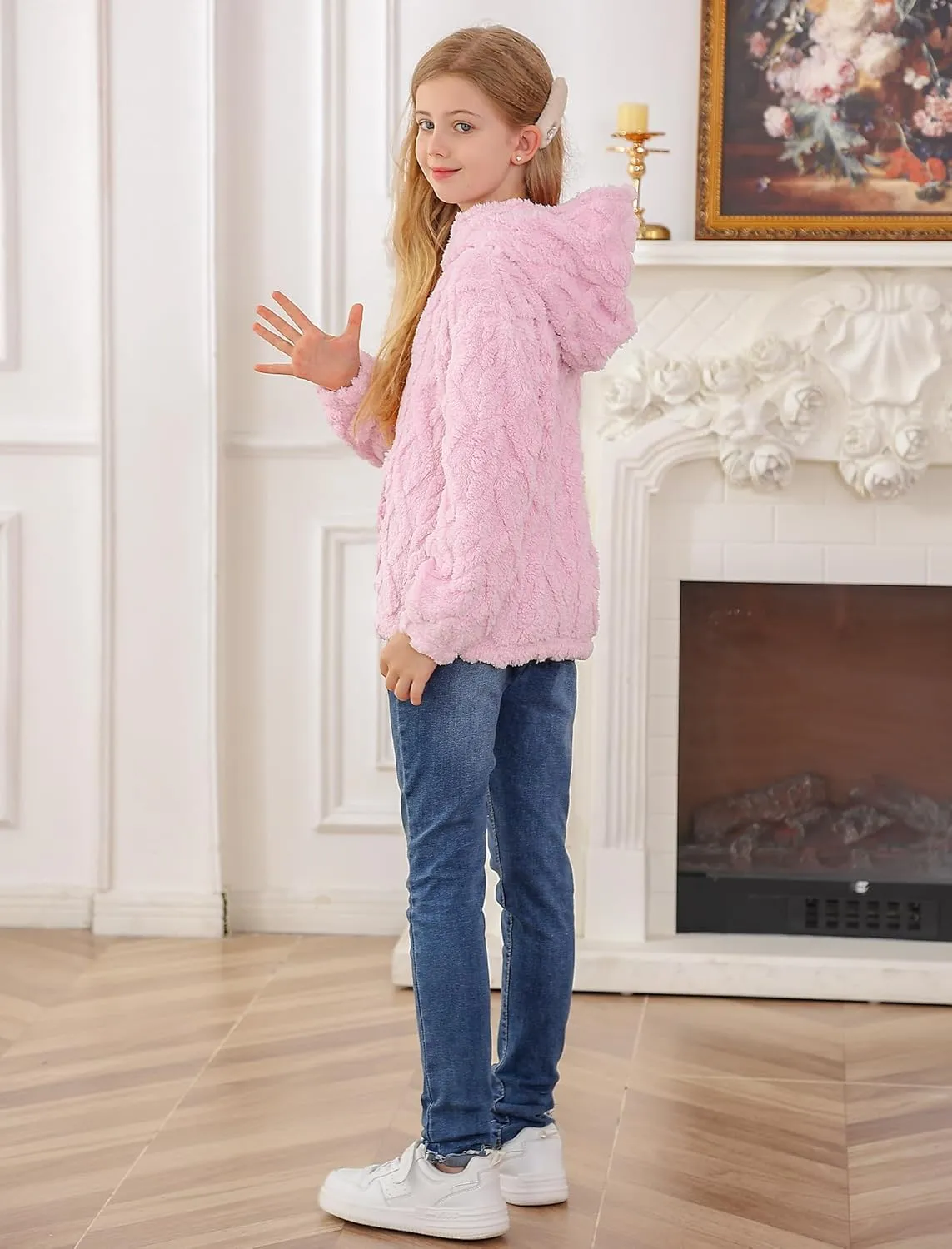 TUONROAD Girls Fuzzy Fleece Hoodies Cable Knit Warm Sherpa Pullover Sweatshirt with Pockets 6-13 Years