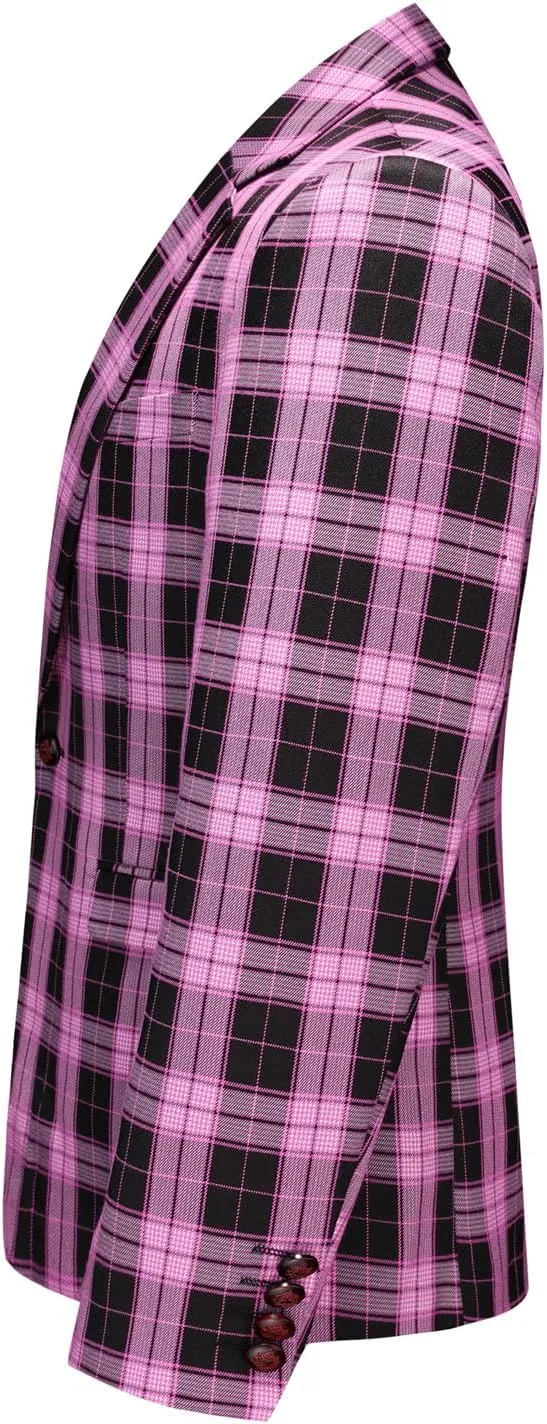 UNINUKOO Men's Blazer Plaid Casual Slim Fit Sport Coats One Button Lightweight Checkered Suit Jacket