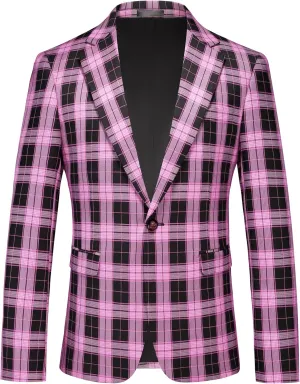 UNINUKOO Men's Blazer Plaid Casual Slim Fit Sport Coats One Button Lightweight Checkered Suit Jacket