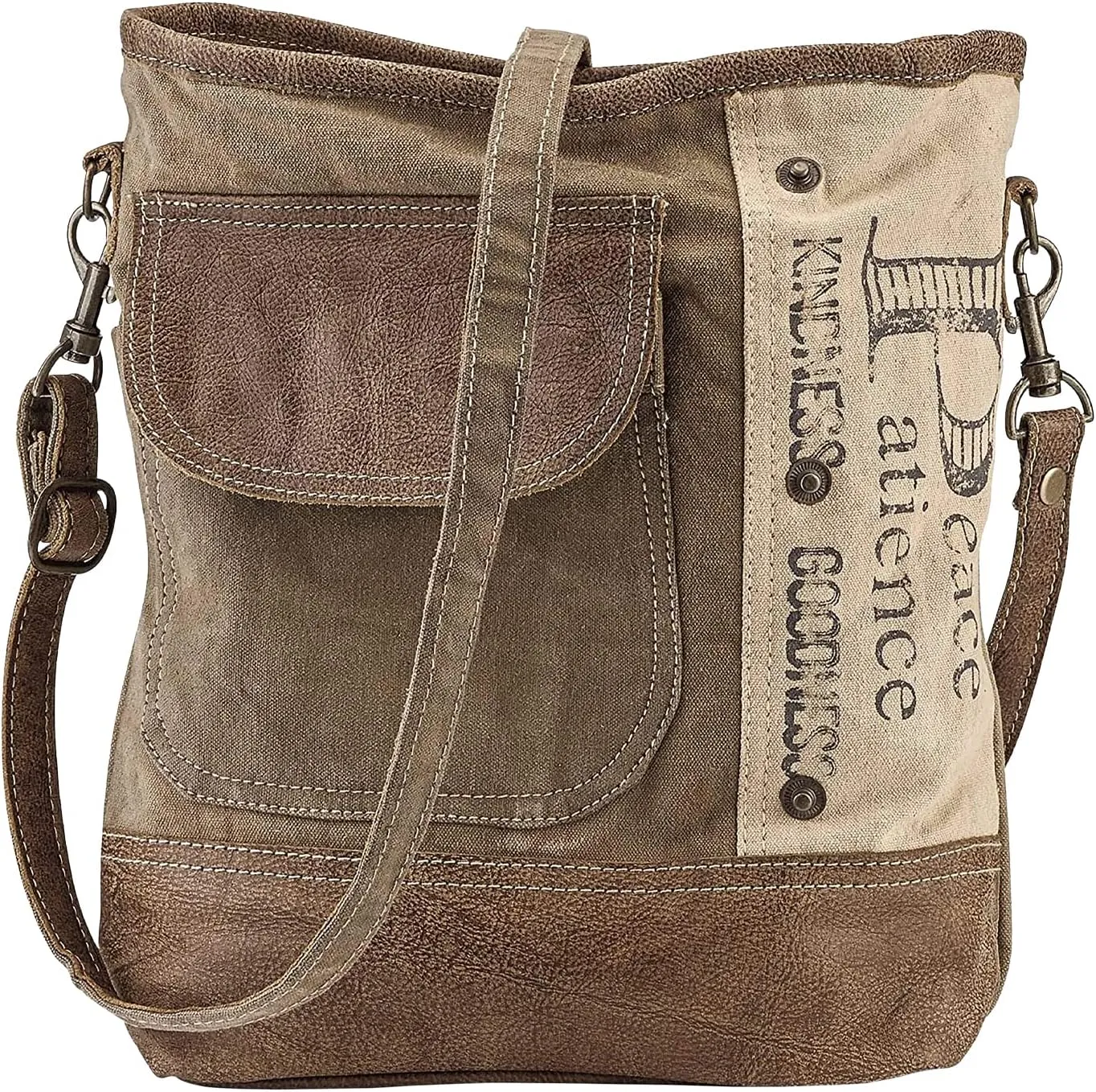 Upcycled Canvas Shoulder Bag, Earth Friendly Tote, Inspirational Words, No Two Alike, Adjustable Strap, Fully Lined, Zip Closure,12 x 12 