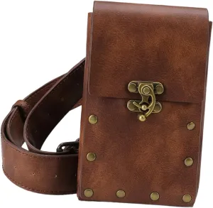 VALICLUD Leather Small Waist Bag for Sports Punk Style Storage Bag for Travel Hiking and Casual Wear