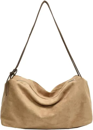 Versatile Suede Shoulder Bag for Women Large Capacity Hobo Bag Causal Satchel Purse Retro Crossbody Bag with Adjustable Strap
