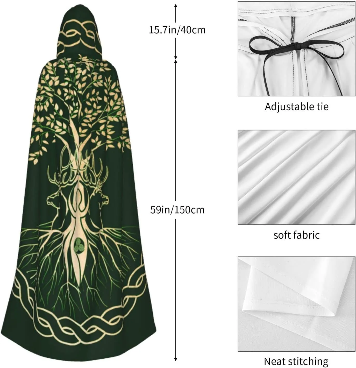 Viking Costume Cloak for Men Women Halloween Cosplay Wizard Witch Hooded Robe Cloak