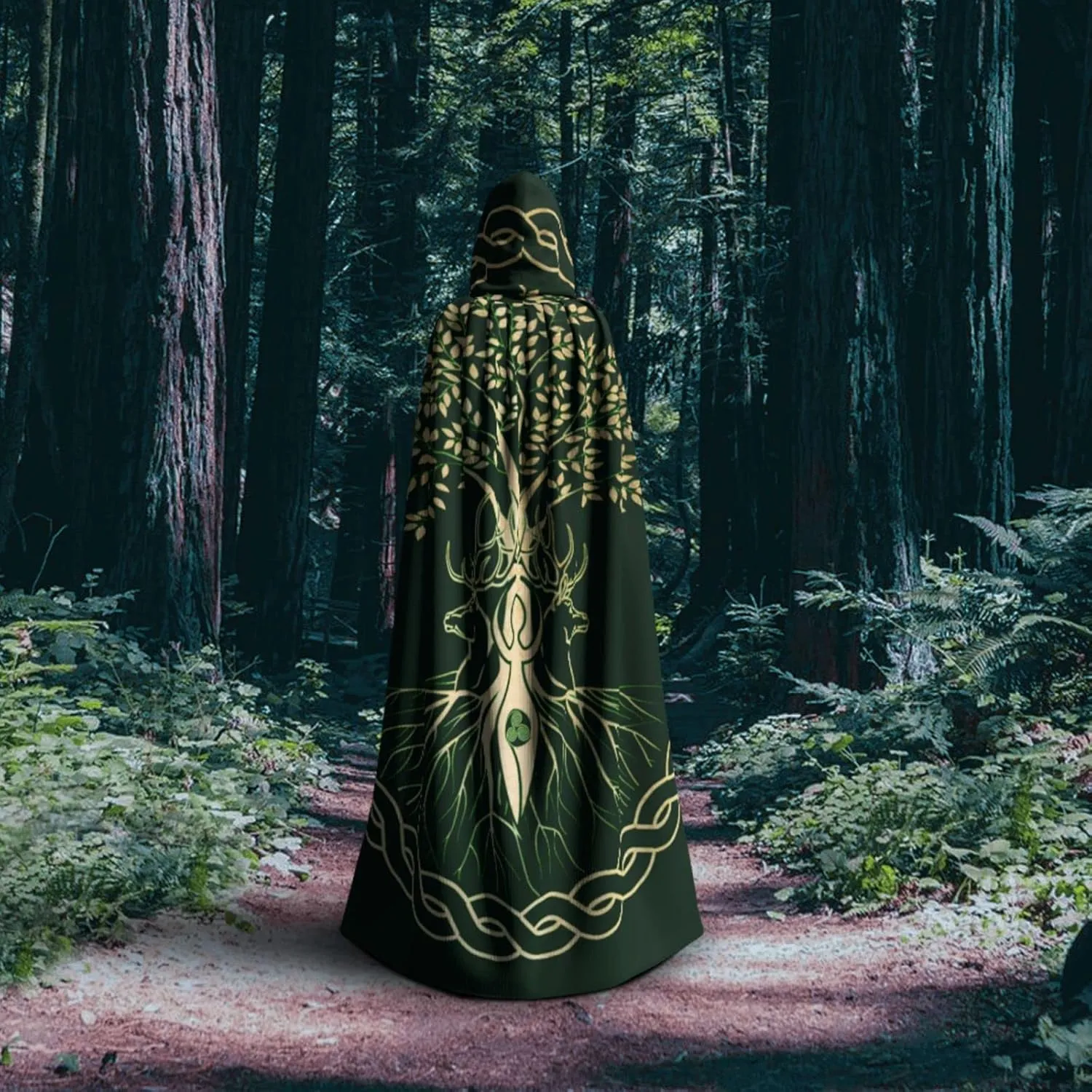 Viking Costume Cloak for Men Women Halloween Cosplay Wizard Witch Hooded Robe Cloak