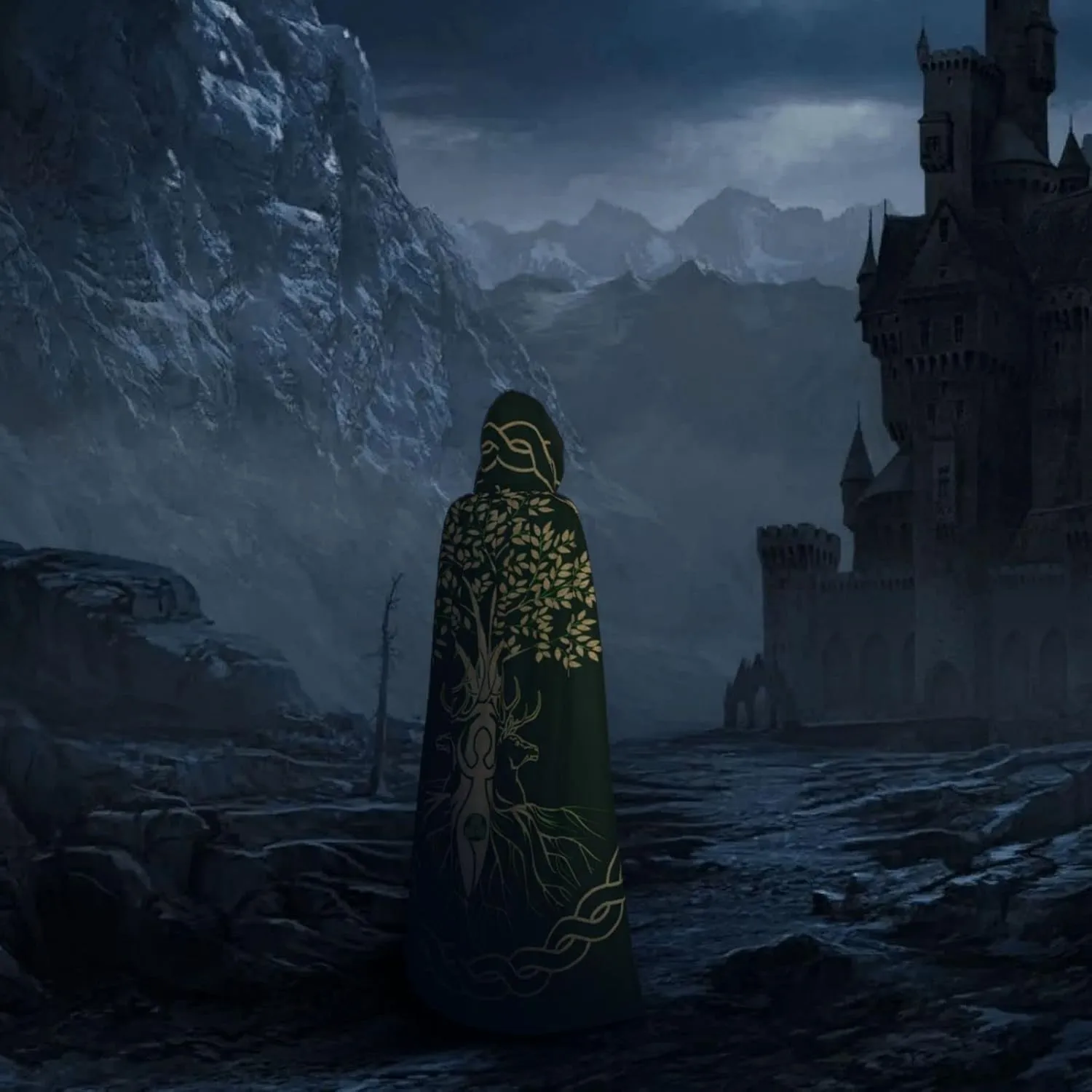 Viking Costume Cloak for Men Women Halloween Cosplay Wizard Witch Hooded Robe Cloak