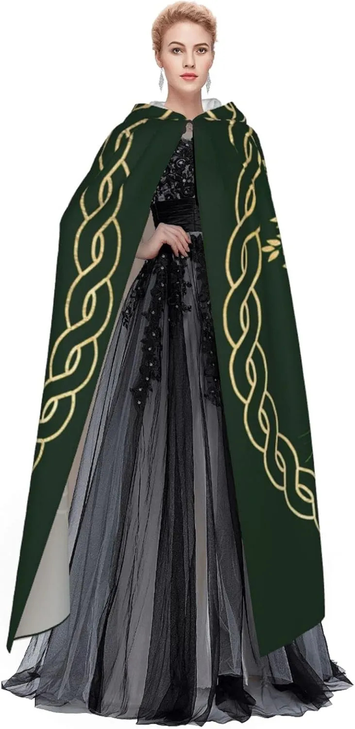 Viking Costume Cloak for Men Women Halloween Cosplay Wizard Witch Hooded Robe Cloak