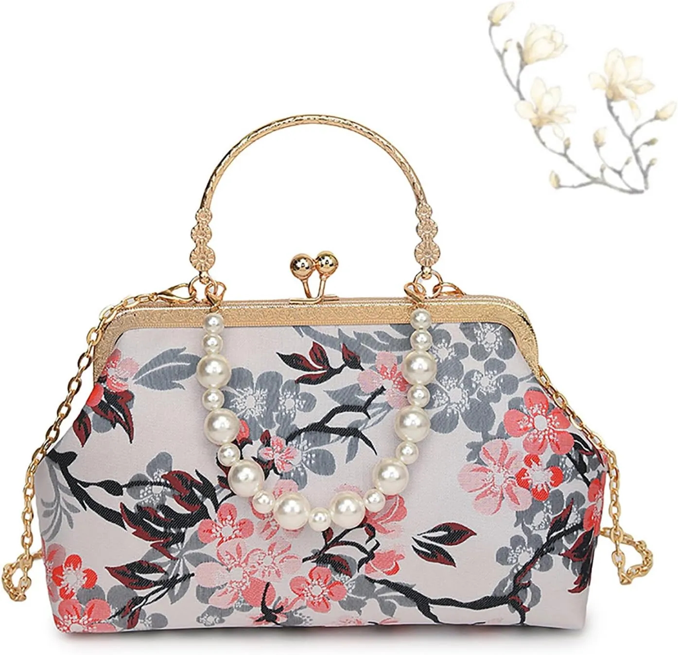 Vintage Embroidered Flower Handbag, Flower Embroidery Rustic Shoulder Bag for Evening & Special Occasions