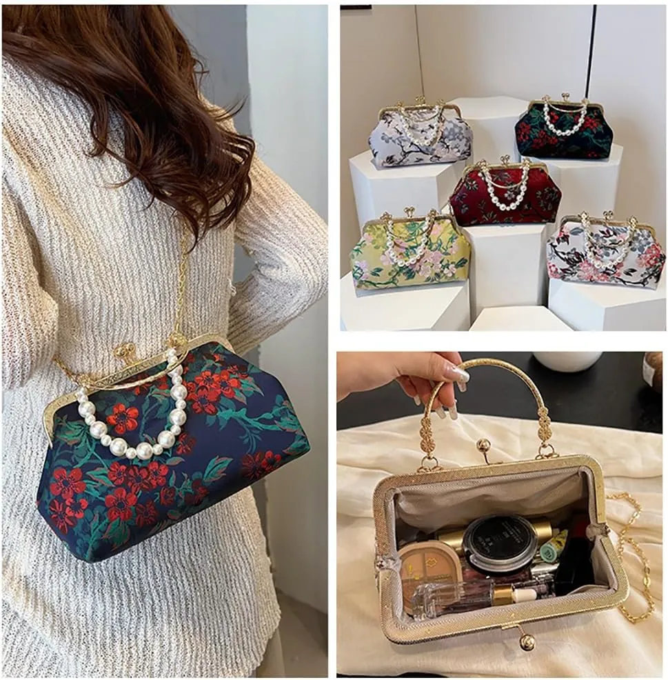Vintage Embroidered Flower Handbag, Flower Embroidery Rustic Shoulder Bag for Evening & Special Occasions
