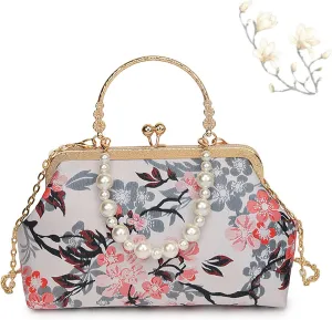 Vintage Embroidered Flower Handbag, Flower Embroidery Rustic Shoulder Bag for Evening & Special Occasions