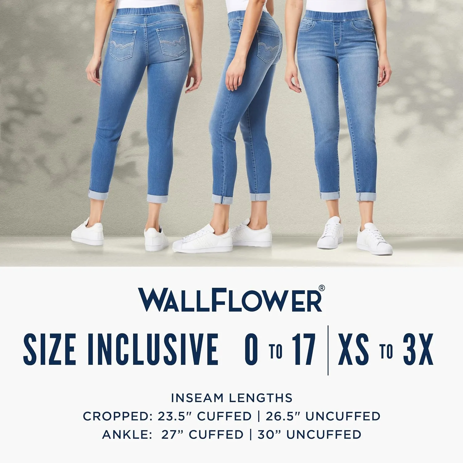 WallFlower Women's Pull on Denim Crop and Ankle High-Rise Insta Soft Juniors Jeans (Available in Plus Size)