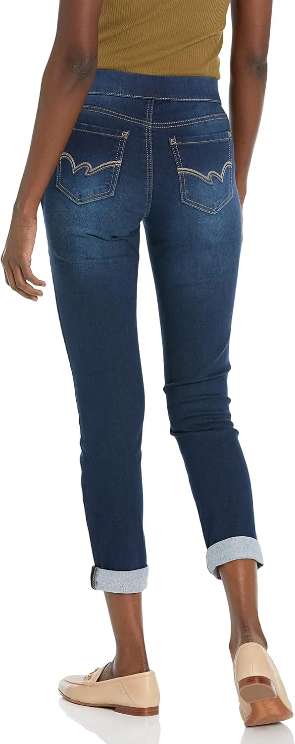 WallFlower Women's Pull on Denim Crop and Ankle High-Rise Insta Soft Juniors Jeans (Available in Plus Size)