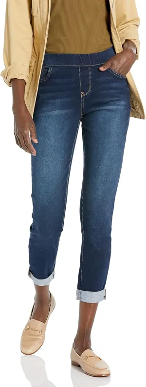 WallFlower Women's Pull on Denim Crop and Ankle High-Rise Insta Soft Juniors Jeans (Available in Plus Size)