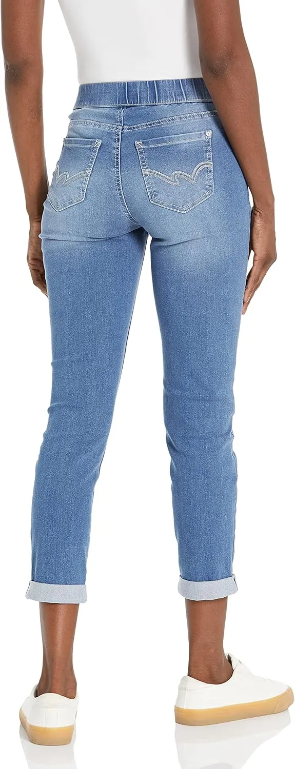 WallFlower Women's Pull on Denim Crop and Ankle High-Rise Insta Soft Juniors Jeans (Available in Plus Size)