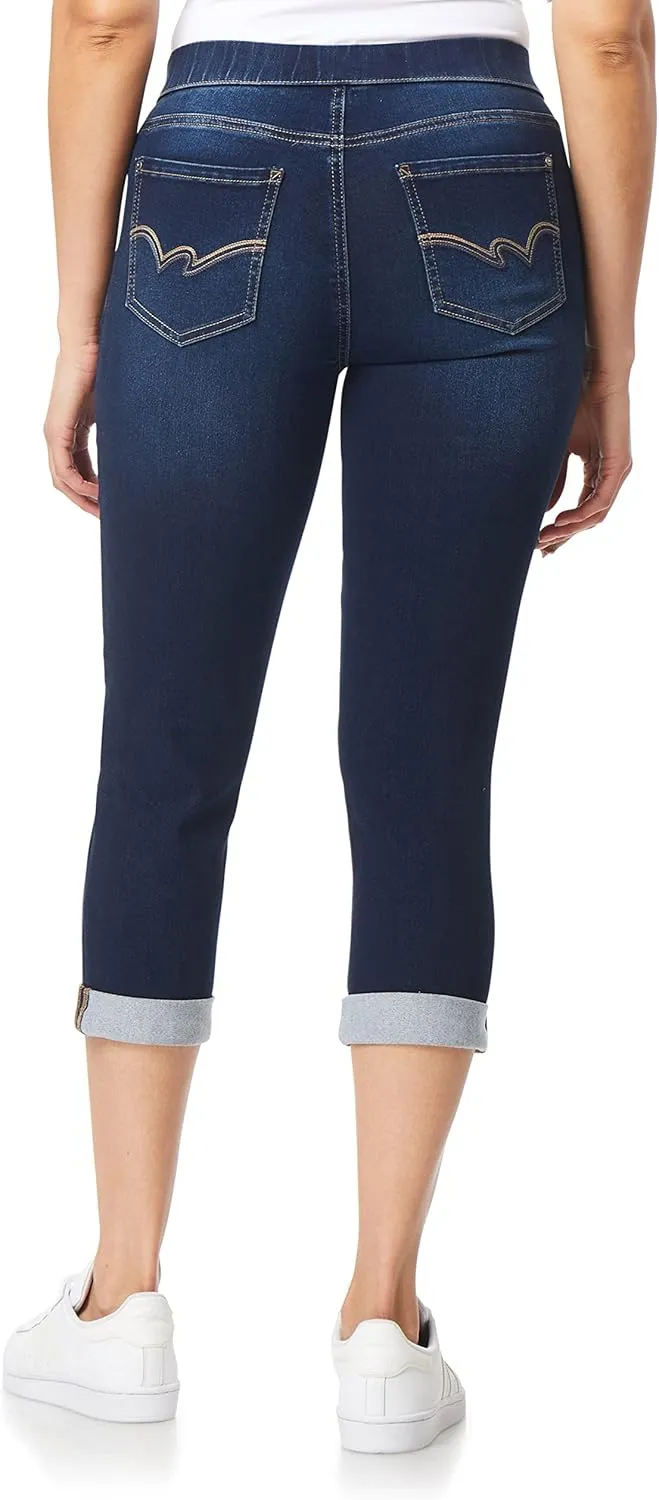 WallFlower Women's Pull on Denim Crop and Ankle High-Rise Insta Soft Juniors Jeans (Available in Plus Size)